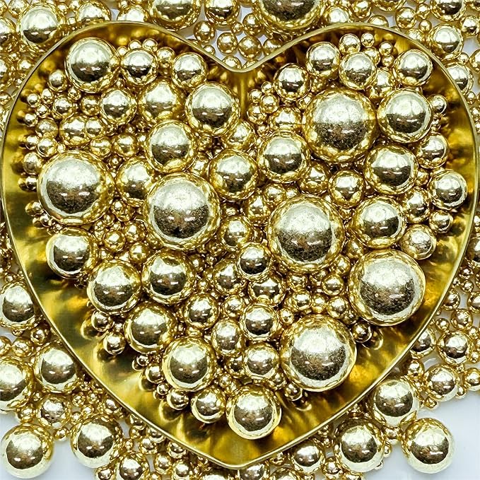 CandiJumpin Edible Pearls for Cake Decorating, Metallic Gold Pearl Sprinkles Gold Sugar Pearls Edible Cake Decorations Pearl Sugar Sprinkles Cupcake Toppers Baby Shower Party Birthday Wedding Christmas Supplies 3 OZ