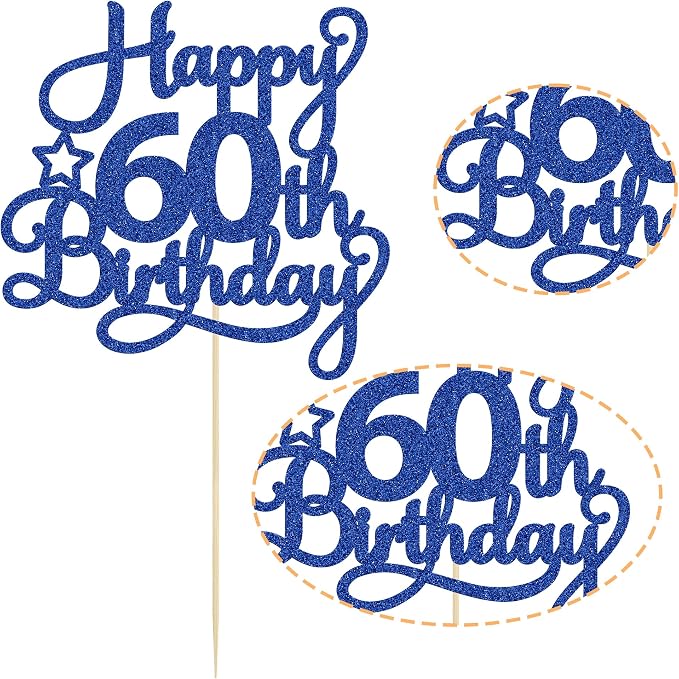 1 Pack Happy 60th Birthday Cake Topper Blue Glitter 60 & Fabulous Cheers to 60 Years Old 60th Birthday Cake Pick for Celebrating 60th Birthday Anniversary Party Cake Decorations Supplies