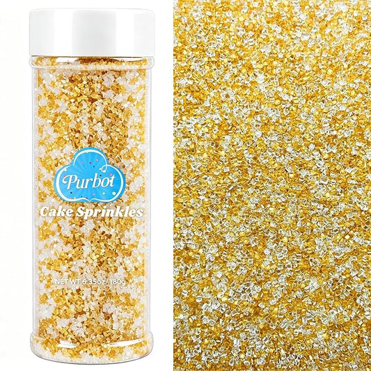 Gold White Sanding Sugar for Baking, 6.35oz/180g Edible Sparkling Sugar Crystal, Decorating Course Sugar Sprinkles for Cakes Cupcakes Cookies Ice Cream
