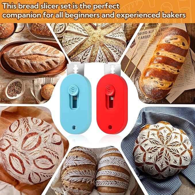 VZZNN 8 Pack Professional Bread Lame,Extractable & Magnetic Bread Lame Dough Scoring Tool for Sourdough Bread baking & Bread Making Tools Scoring Patterns booklet & 20 Razor Blades(Blue+Red)