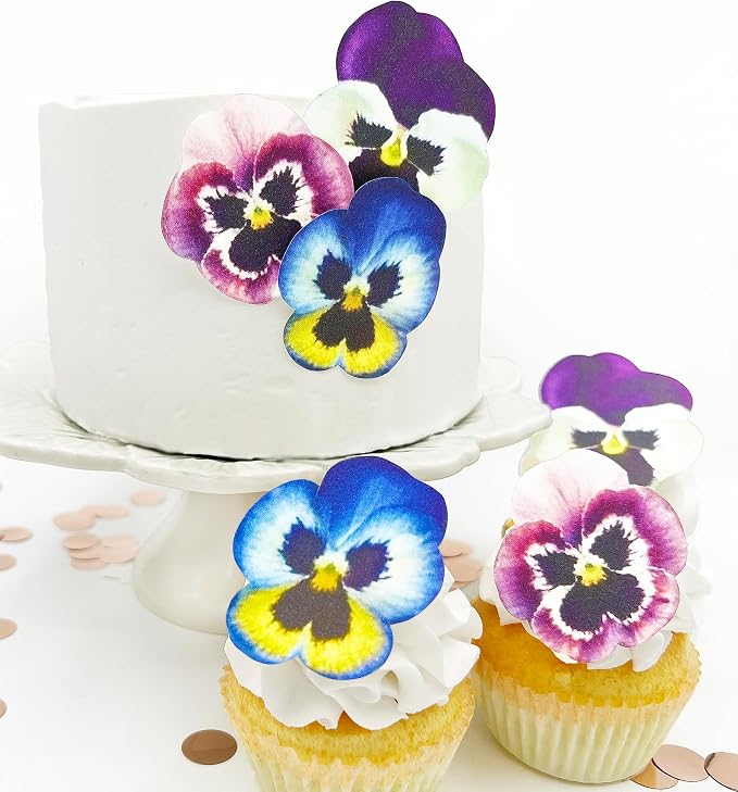 Sugar Robot - Edible Pansies for cake decorating - Large Size - Edible flowers cake decorations - Premium Crafted - Made in the USA Cake -Set of 12 (Pansies)
