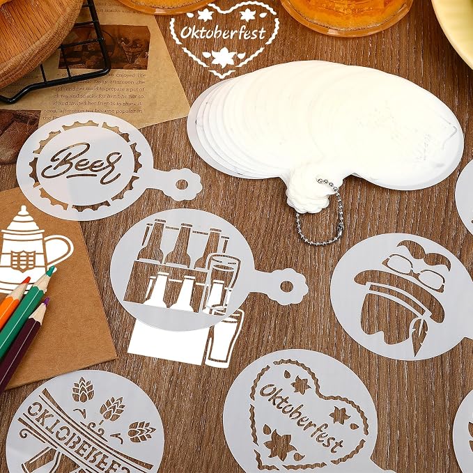 JULBEAR 36 Pieces Reusable Oktoberfest Cookie Cake Stencils Beer Stencils Bavarian Style Templates Mold Tools for Oktoberfest Party Cookies Baking Painting Coffee Decoration