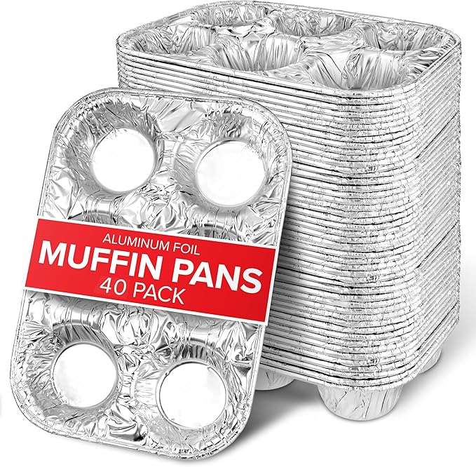 Stock Your Home (40-Count) Disposable Muffin Tins 6-Cup, Standard Size Foil Muffin Pans, Aluminum Cupcake Tin for Baking, To-Go Trays for Bake Sales, Parties, Holidays