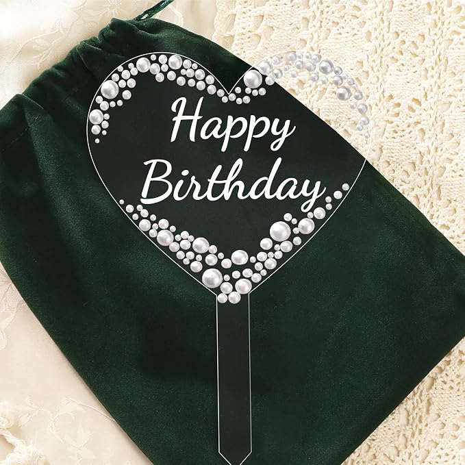 Coucoland Birthday Cake Topper - Heart Acrylic Cake Decor with Elegant Pearls for Party Supplies