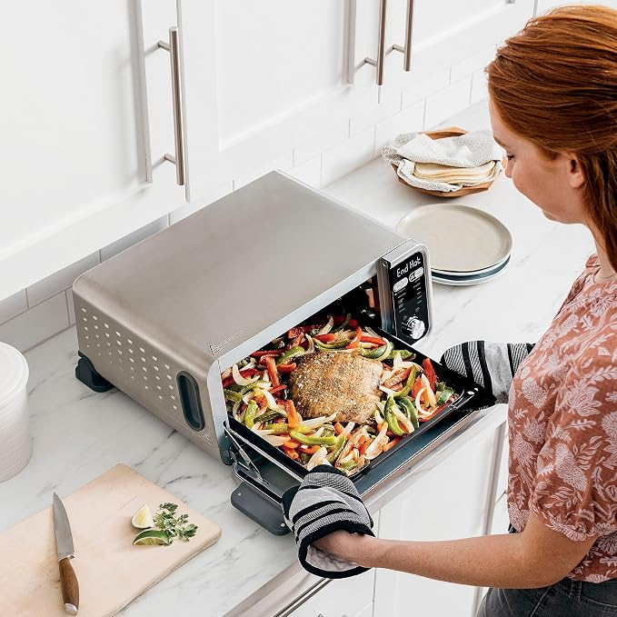 Ninja FT301 Dual Heat Air Fry Countertop 11-in-1 Convection Toaster Oven with Extended Height, XL Capacity, Flip Up & Away Capability for Storage Space, Silver (Renewed)