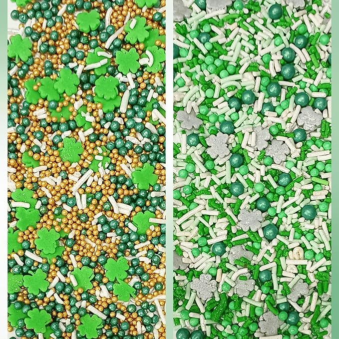 Confect Edible Sprinkles Mix Pack of 5 | Green, Gold, Silver & White Clover Leaf Sprinkles for Baking – Cake, Cupcake & Cookie Decorations for St. Patrick’s Day, Birthday & Party Treats | Vegan, Gluten-Free, Nut-Free, Soy-Free, Dairy-Free, Palm Oil-Fre...