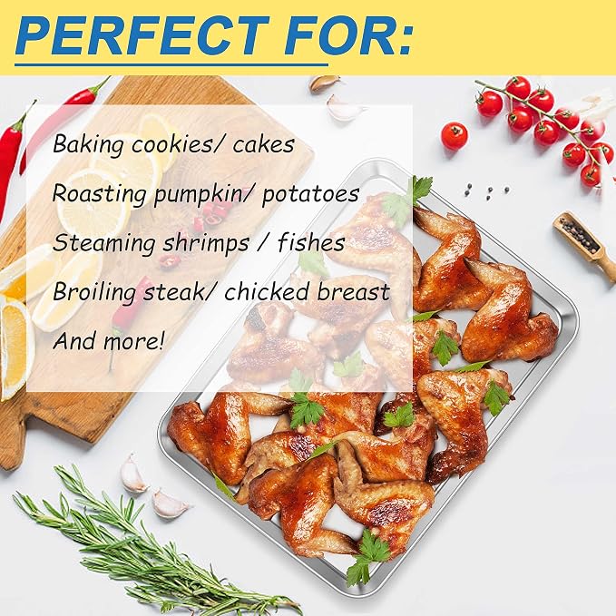 12.5 Inch Baking Sheet Pan, Joyfair Stainless Steel Cookie Sheet Toaster Oven Tray, Professional Bakeware for Cookie/Bacon/Bread, Rolled Rim & Mirror Finish, Rust Resistant & Dishwasher Safe