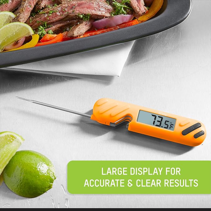 Taylor TruTemp Digital Instant Read Thermometer Meat Probe for BBQ Kitchen with Built in Bottle Opener, Reliable Folding Probe Easy Read LCD Grilling Cooking Tool, Orange