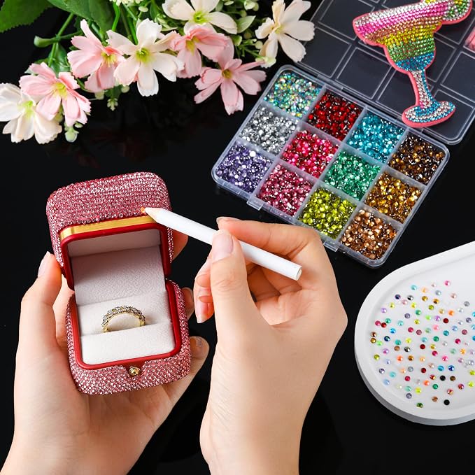 Bedazzling Kit – 5 Boxes 3D Nail Art Accessories: Multi-Colored Resin Rhinestones 24 Colors, Resin Flowers, Bowknot & Mixed Nail Decorations, 12-Grid Storage, DIY for Manicure & Nail Art