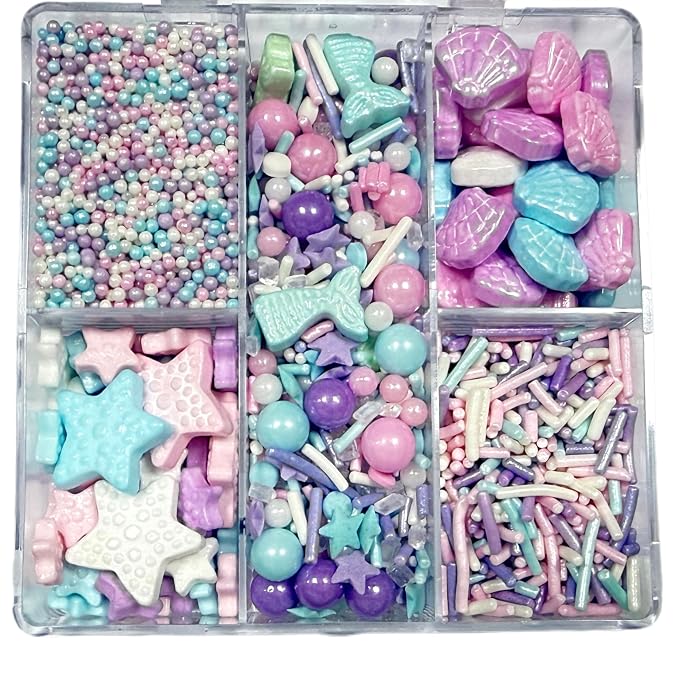 Sentovac Edible Mermaid Shell Jimmies Mixing Sprinkles for Cake Decorating Cupcake Cookie and Ice Cream Topper Decorations 2.75oz
