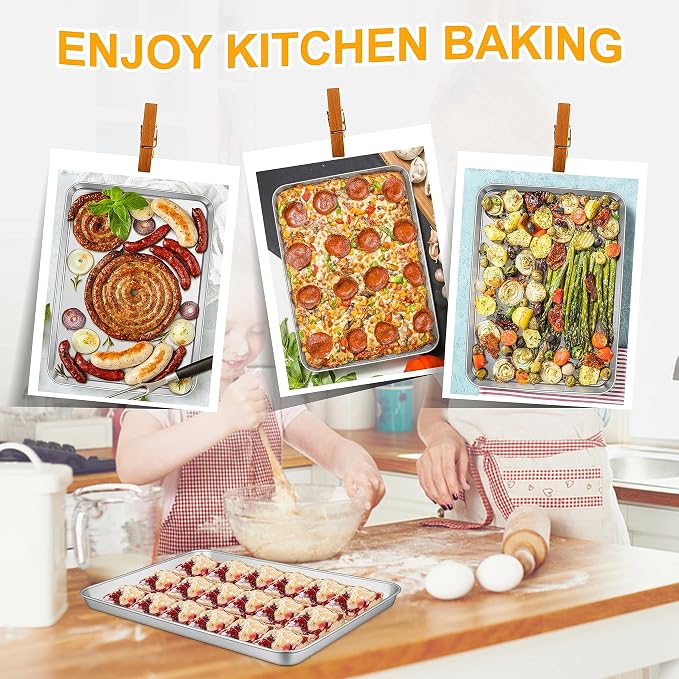16 Inch Baking Sheet Pan, Joyfair Stainless Steel Cookie Sheet Toaster Oven Tray, Professional Bakeware for Cookie/Bacon/Bread, Rolled Rim & Mirror Finish, Rust Resistant & Dishwasher Safe