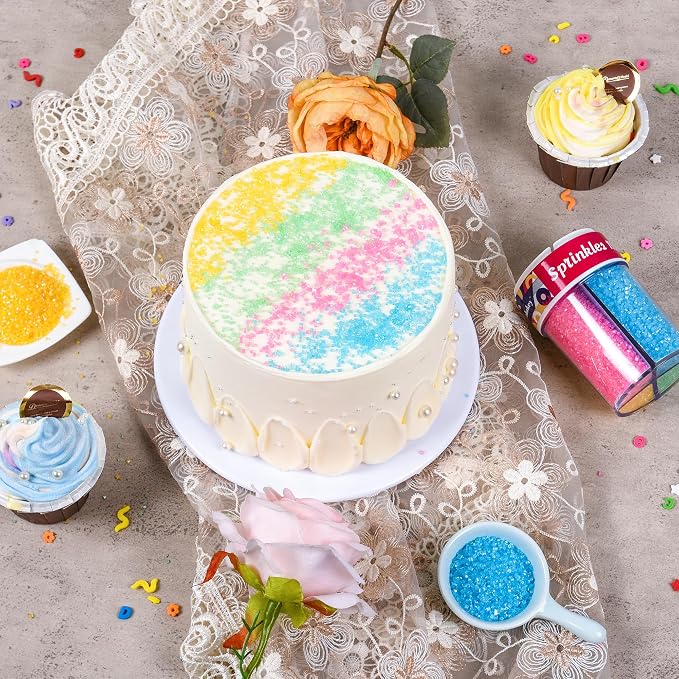 Easter Sanding Sugar Edible Pink Blue Yellow Green Sugar Sprinkles for Cake Decorating Crystal Candy Sparkling Sanding Sugar for Cupcake Toppers Cookie Decorations Wedding Party Celebrations 6.5oz