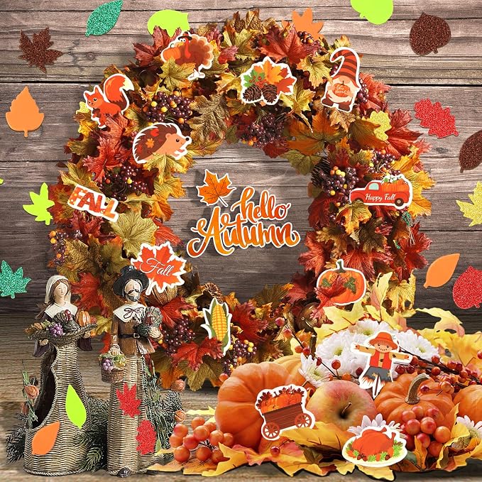 600Pcs Fall Thanksgiving Foam Sticker Glitter Maple Leaf Sticker | Autumn Decals for Kids, School Projects, Classroom Handmade DIY Arts Crafts, Scrapbook, Party Favors Decorations