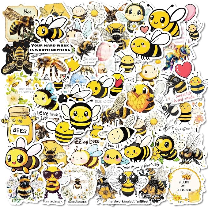 Bee Stickers,100pcs Bee Flower Motivational Inspirational Decals for Water Bottle Laptop Journal Scrapbook Phone Case Cute Animal Honey Bee Decor Stickers Gift