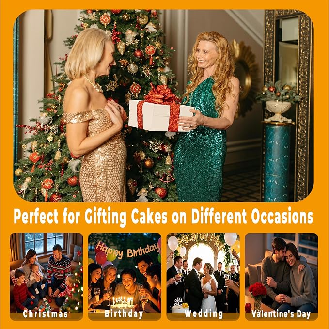 10x10x10 Inches Cake Boxes with Cake Boards, 3 Pack Premium Tall Cheesecake Boxes with Display Window for Christmas, Birthday, Wedding