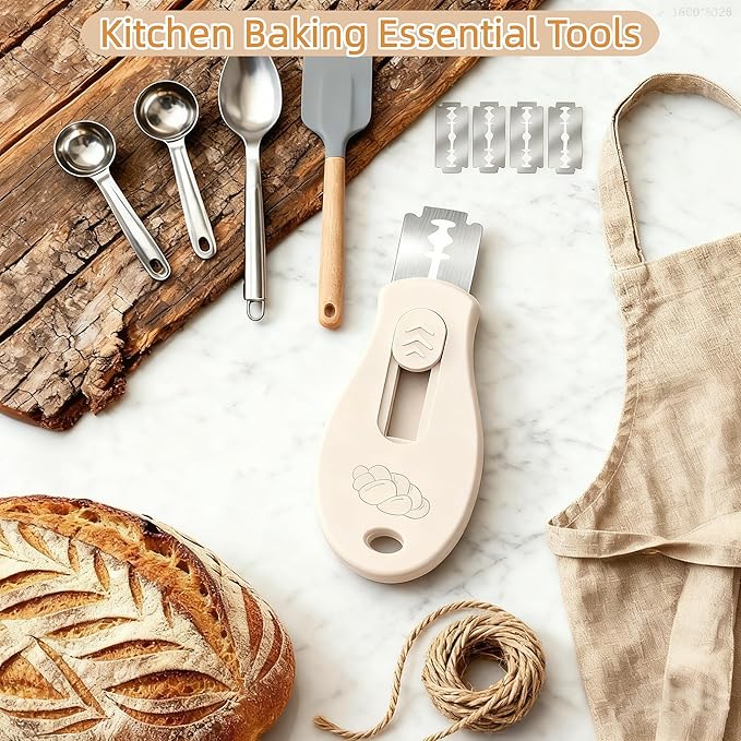 Bread Lame Sourdough Scoring Tool, Extractable & Magnetic Bread Scoring Tool, Scoring Knife for Bread Baking, Bread Razor for Homemade Bread, Sourdough Scorer Tool, Includes 5 Razor Blades-Beige+Blue