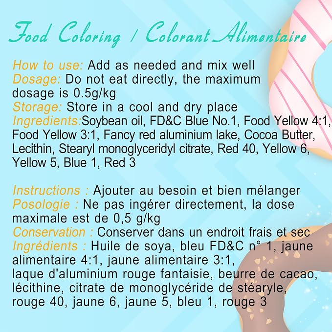 Oil Based Food Coloring for Chocolate - Vivid Food Coloring Set for Candy Melts, Baking, Cake Decorating, Fondant - Fat Soluble Food Color Dye for Icing, Cookie, Crafts - 2 fl.oz / 60ml Bottles (White)