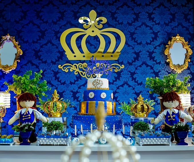 Happy Birthday Cake Topper - Royal Blue Glitter Birthday Party Cake Decoration Supplies, Photo Booth Props