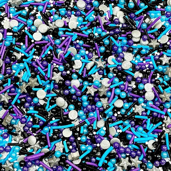Edible Black Blue and Purple Silver Pearl Sprinkles 130g/4.5oz Black Series Sprinkles Candy Mix Jimmies for Cake Decorating Baking Ice Cream Cupcakes Wedding Party Valentines Christmas Supplies
