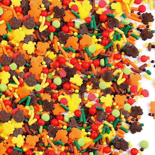 Fall Sprinkles for Baking, 4.6oz Thanksgiving Sprinkles Mixed Edible Leaf Pearl Jimmie for Cake Cupcake Cookie Dessert Ice Cream
