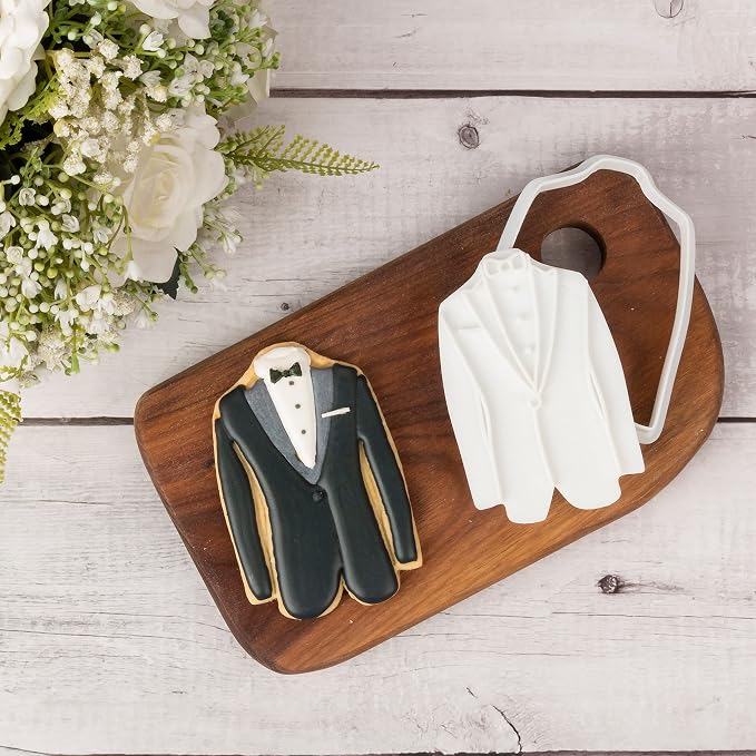 Wedding Cookie Cutters Tuxedo with Plunger Stamps Holiday PLA Cake Baking Accessories 3" Cutter Molds Gifts for Kids Decorative Party Kitchen