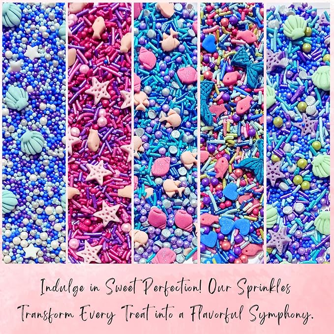 Confect Sprinkle Mix Set - Under the Sea - 5 Assorted Pastel Blends for Cake, Cupcake & Cookie Decorating – Ocean-Inspired Edible Decorations with Sea Shells, Starfish, Mermaids & Fish| Vegan, Gluten-Free, Nut-Free, Soy-Free, Dairy-Free, Palm Oil-Free-...