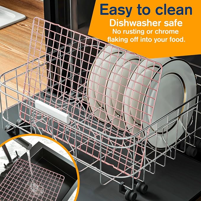 2-Pack Cooling Racks for Cooking and Baking - 10" x 15"Heavy Duty Stainless Steel Wire Rack for Baking, Grilling, Roasting - Oven & Dishwasher Safe - Fits Jelly Roll Sheet Pan（Rose Gold）