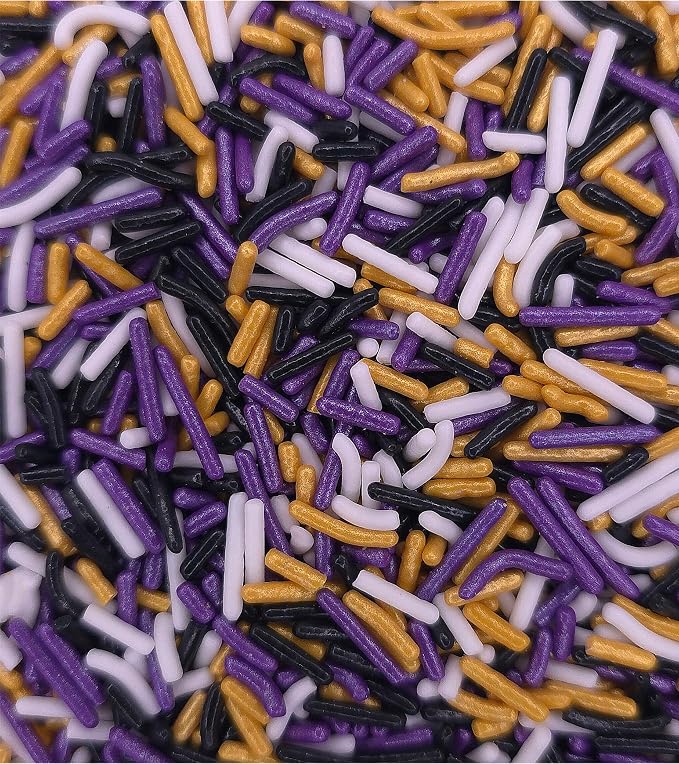 NCS Baltimore Game Day Black, Purple, Gold & White Jimmies Edible Sprinkles – Cupcake, Cake & Cookie Decorations, 7 oz