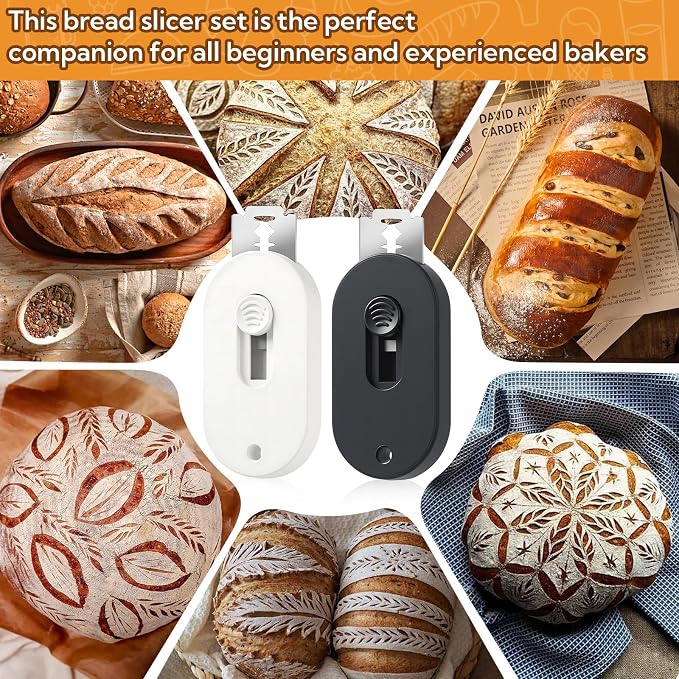 VZZNN 8 Pack Professional Bread Lame,Extractable & Magnetic Bread Lame Dough Scoring Tool for Sourdough Bread baking & Bread Making Tools Scoring Patterns booklet & 20 Razor Blades(Black+White)