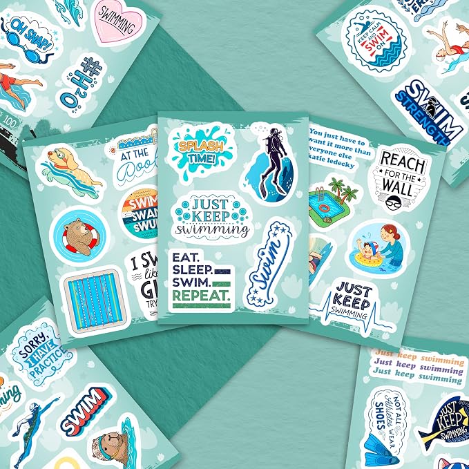 100Pcs Swim Stickers, Swimming Stickers for Water Bottles - Funny Swimmer Gifts for Swimmers - Swim Party Supplies, Decorations - Gift for Women & Men