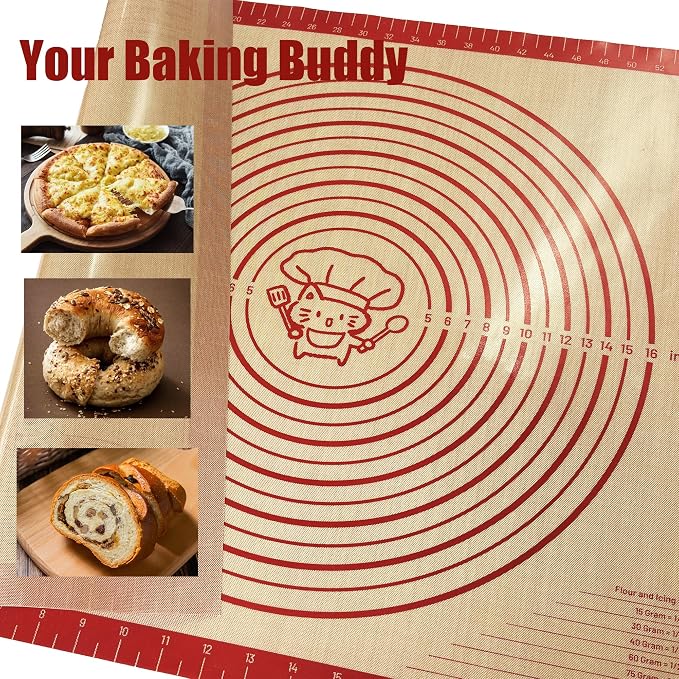 28" x 20" Silicone Baking Mat with Measurements, Extra Large, Durable Nonstick Dough Matt for for Baking, Pizza Making, Cookies & Pastry Rolling (Red)