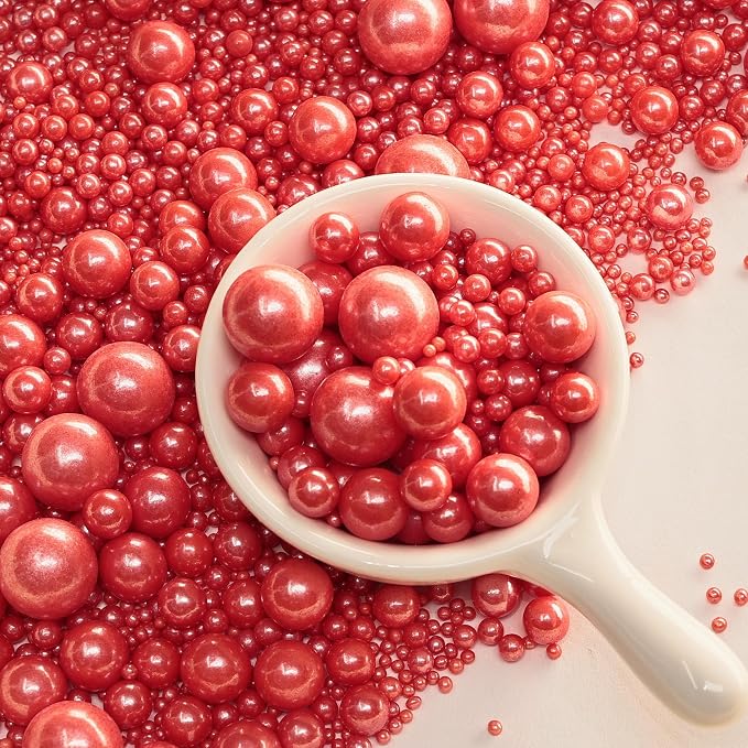 Edible Pearl Sprinkles for Cake Decorating – 26 Colors Mixed Size Sugar Pearls for Cakes, Cupcakes, Cookies, Donuts & Ice Cream | Gluten Free, Food Grade Wedding Valentin's Day And other festival cakes are used for deconration | By Zali(Red)