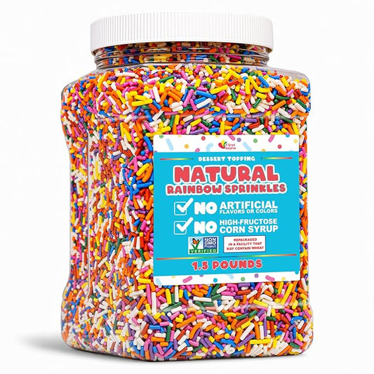 A Great Surprise Dye Free Rainbow Sprinkles - 1.5 Pounds - All Natural - Vegan Sprinkles for Baking, Ice Cream, Cookies, Cupcakes