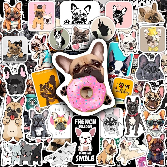 100Pcs French Bulldog Stickers for Laptop - Cute Frenchie Stickers for Water Bottles - French Bulldog Gifts for Owners, Party Favors, Decorations - Gifts for Women & Men