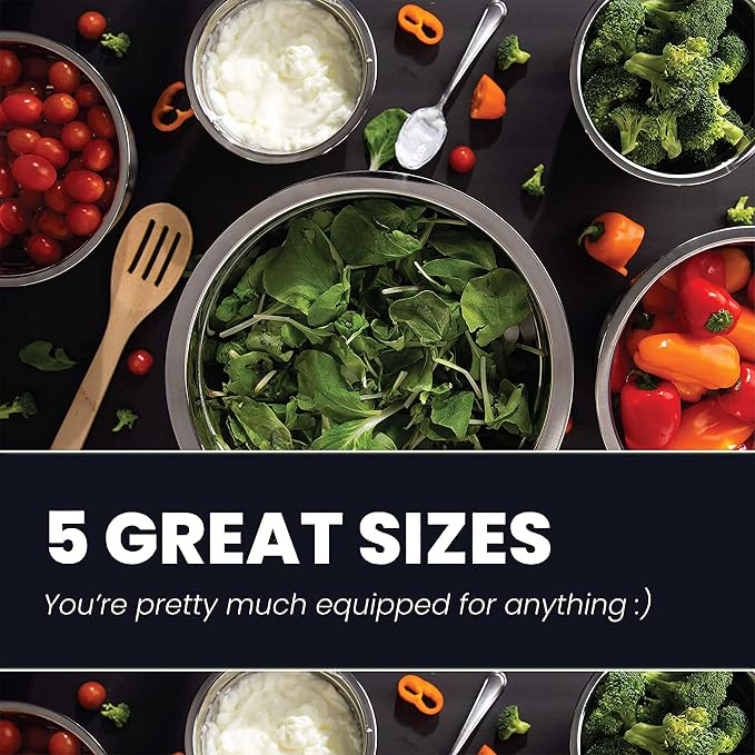 WHYSKO Stainless Steel Mixing Bowls With Lids Set, 5 Sizes Nesting Mixing Bowls for Your Kitchen Meal Prep, Cooking, Baking, and Food Storage (Blue Bowls with White Lids)
