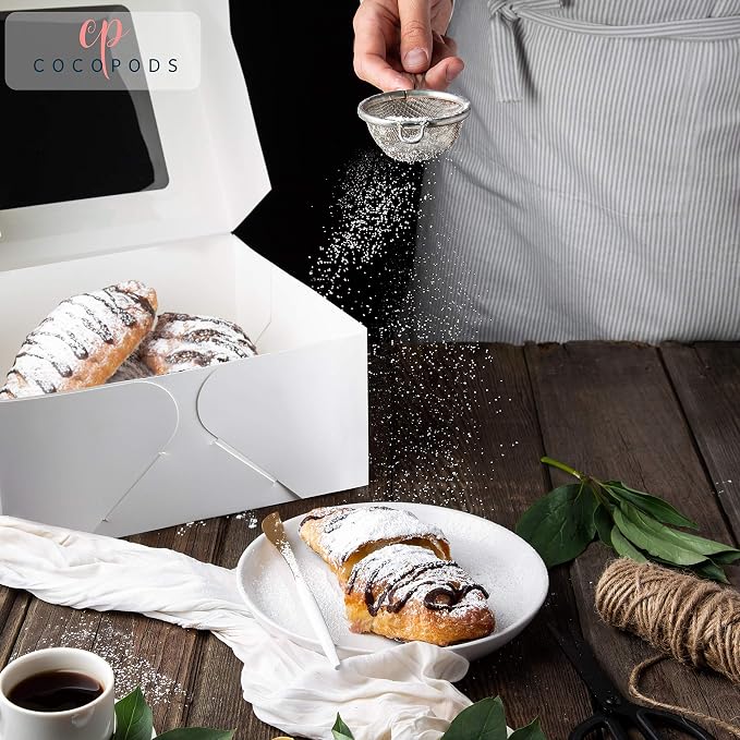 25 Pack Auto Pop-Up Cake Boxes with Viewing Window & 50 Stickers - This White 10x10x5 Bakery Boxes Container is Suitable For Cakes, Cupcakes, And Cookies - Dessert Boxes with Clear Display