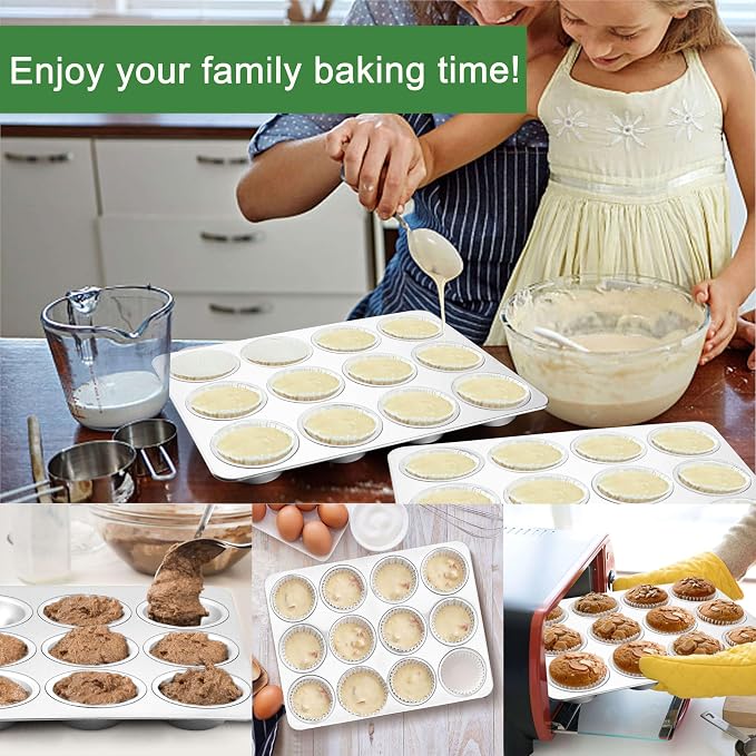 Herogo 12-Cup Stainless Steel Muffin Pan Tin for Baking, Metal Cupcake Tray Set for Making Egg Muffin Quiches, Mini Brownie, Easy to Clean & Quick Release, Oven & Dishwasher Safe