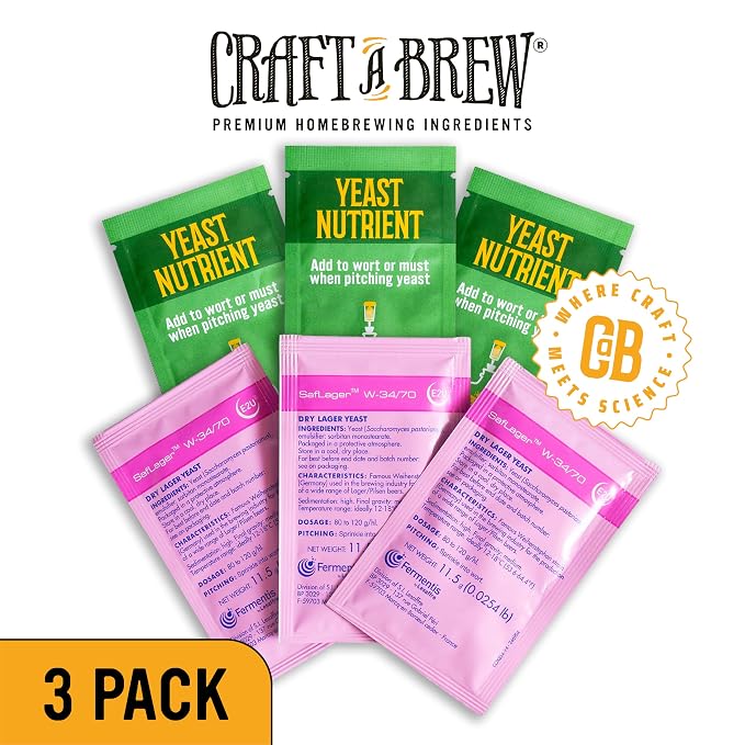 Craft A Brew - SafLager W-34/70 Yeast - German Lager Dry Yeast - For Craft Lagers - Ingredients for Home Brewing - Beer Making Supplies - 3 Pack
