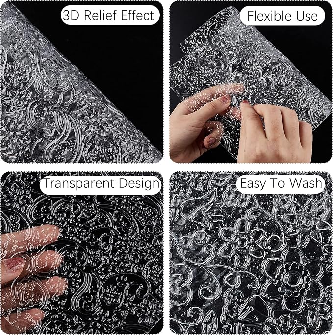 Ocmoiy 6 Pack Fondant Texture Sheets Floral Cake Impression Mats Rose Vine Lace Fondant Embossing Molds for Cake Decorating, Chocolate, Gum Paste, Wedding Cookies