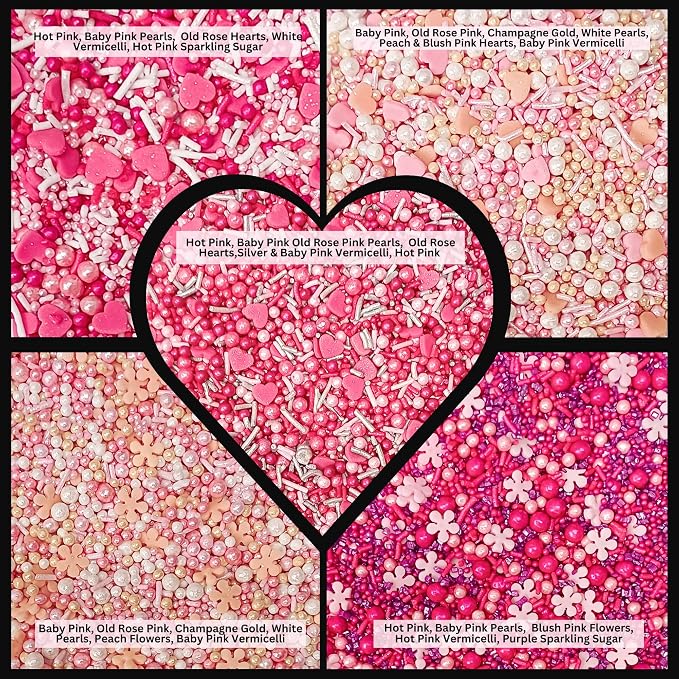 Confect Valentine’s Day Sprinkles Mix – Pink, Gold & White Pearl Heart Sprinkles with Sparkling Sugar – Edible Baking Decorations for Cakes, Cupcakes, Cookies – Birthday & Celebration Sprinkles | Vegan, Gluten-Free, Nut-Free, Soy-Free, Dairy-Free, Palm...