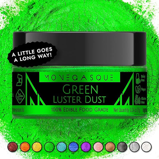 MONÉGASQUE Green Edible Glitter for Drinks 7g – Edible Glitter for Cakes & Cocktails – Green Luster Dust for Drinks – Drink & Cake Decorations Dust Powder Spray – Cocktail & Drink Shimmer Sparkles
