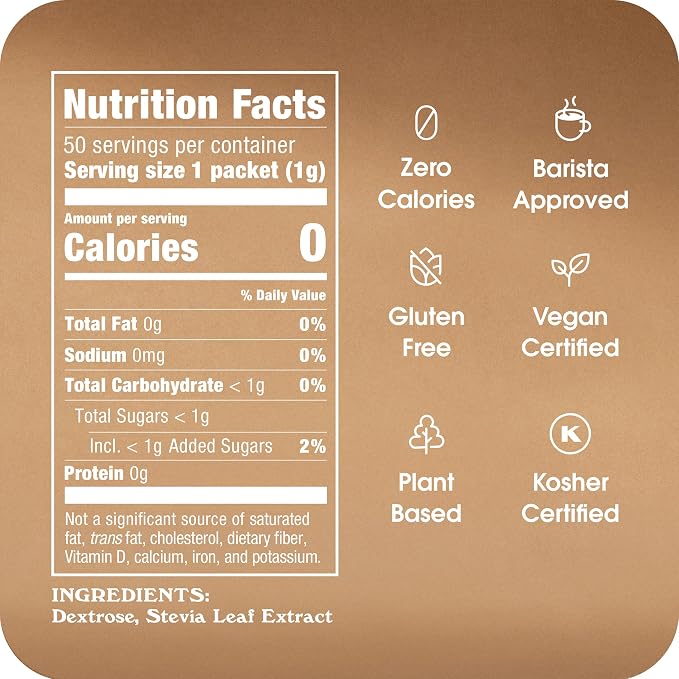Stevia In The Raw, Plant Based Zero Calorie, Sugar Substitute, No Erythritol, Sugar-Free Sweetener for Coffee, Hot & Cold Drinks, Suitable For Diabetics, Vegan, Gluten-Free, 50 Count Packets (12 Pack)