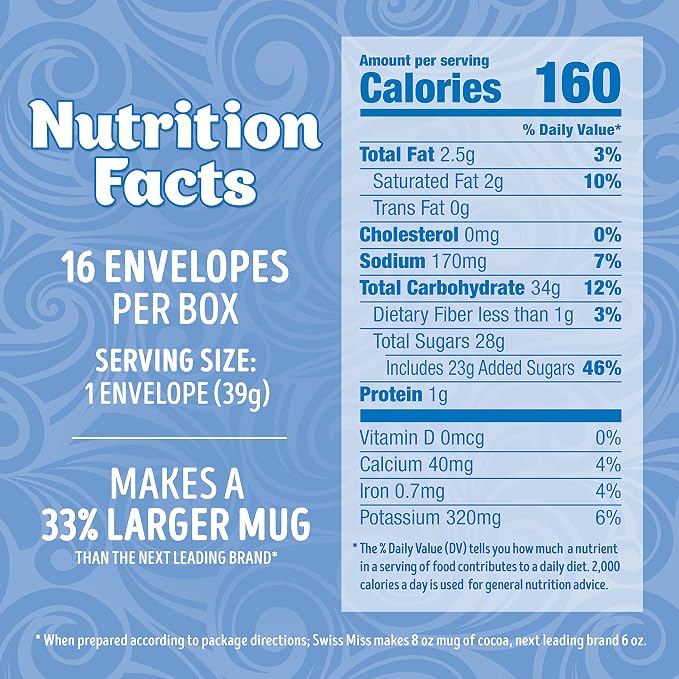 Swiss Miss Milk Chocolate Flavored Hot Cocoa Mix, Family Pack, Hot Cocoa Bar Supplies, 1.38 oz., 16-Count Envelopes (Pack of 2)