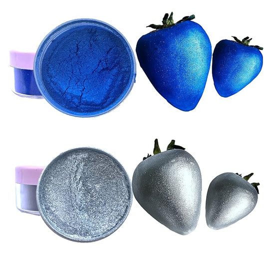 Diamond LUSTER DUST edible glitter for cake decoration, ROYAL BLUE and SILVER chocolate paint, strawberries, Cake, Cupcake, drinks, jelly shot, and any dessert / 5 Gram Net each jar /2 colors set