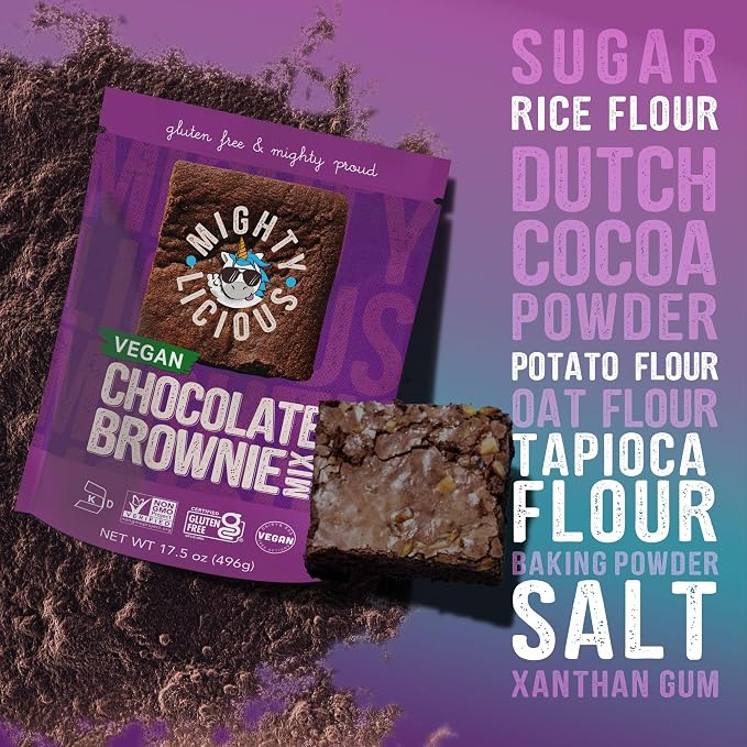 MIGHTYLICIOUS Chocolate Brownie Mix, Gluten-Free Brownie Mix, Plant-Based, Dairy-Free & Egg-Free, Non-GMO, Kosher, Allergen-Friendly Baking Mix, Easy Homemade Brownies (3-Pack)