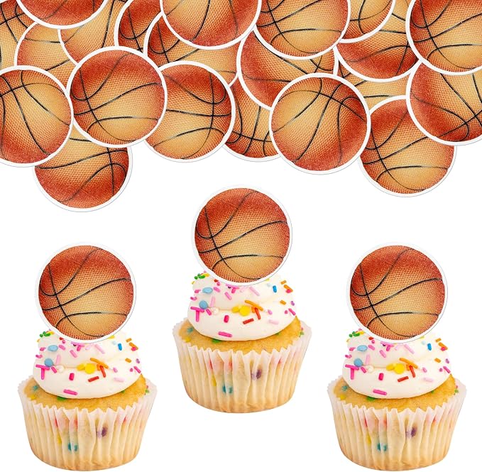 48 PCS Edible Sports Balls Cake Picks Toppers for Basketball Theme Baby Shower Kids Birthday Party Cupcake Decoration Supplies