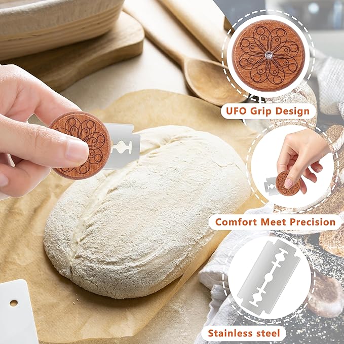UFO Bread Lame Cutter for Homemade Sourdough,Bread Scorer Tool for Sourdough with 5 Blades and Case,Slashing Tool Bread Cutting Knife for Artisan Bread and Baguette Makers,Circle-red