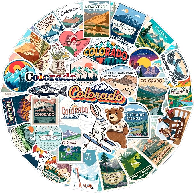 100Pcs Vinyl Colorado Stickers for Water Bottles, Decals - State Stickers for Water Bottle, Scrapbooking - Colorado Gifts, Souvenirs - Gift for Women & Men