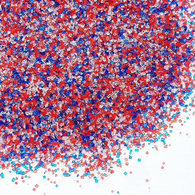 Sentovac Red White Blue Sanding Sugar Crystals for Baking Edible Crystals Sparkling Sugar Patriotic Sprinkles 4th of July Cake Cookie Cupcake Topper Ice Cream Decoration Supplies