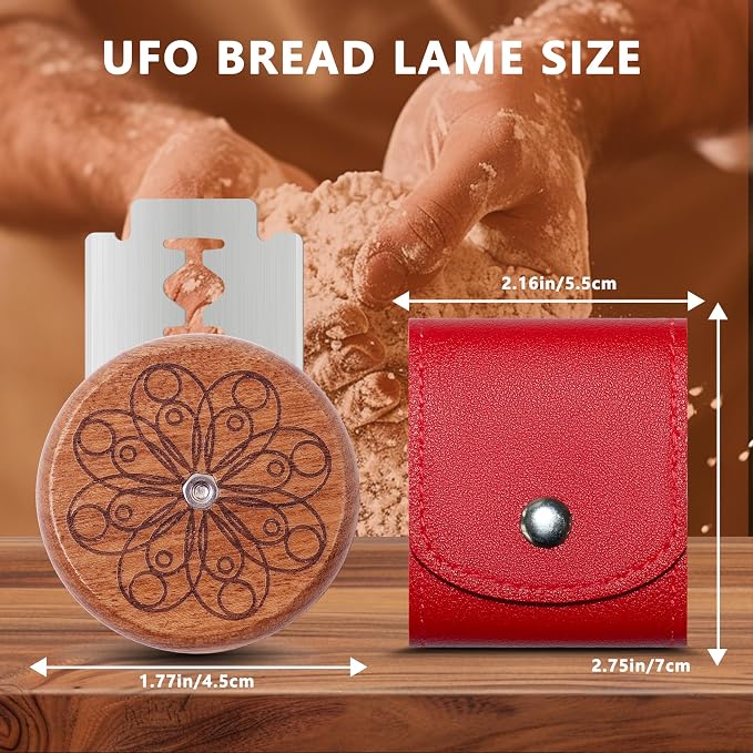 UFO Bread Lame Cutter for Homemade Sourdough,Bread Scorer Tool for Sourdough with 5 Blades and Case,Slashing Tool Bread Cutting Knife for Artisan Bread and Baguette Makers,Circle-red